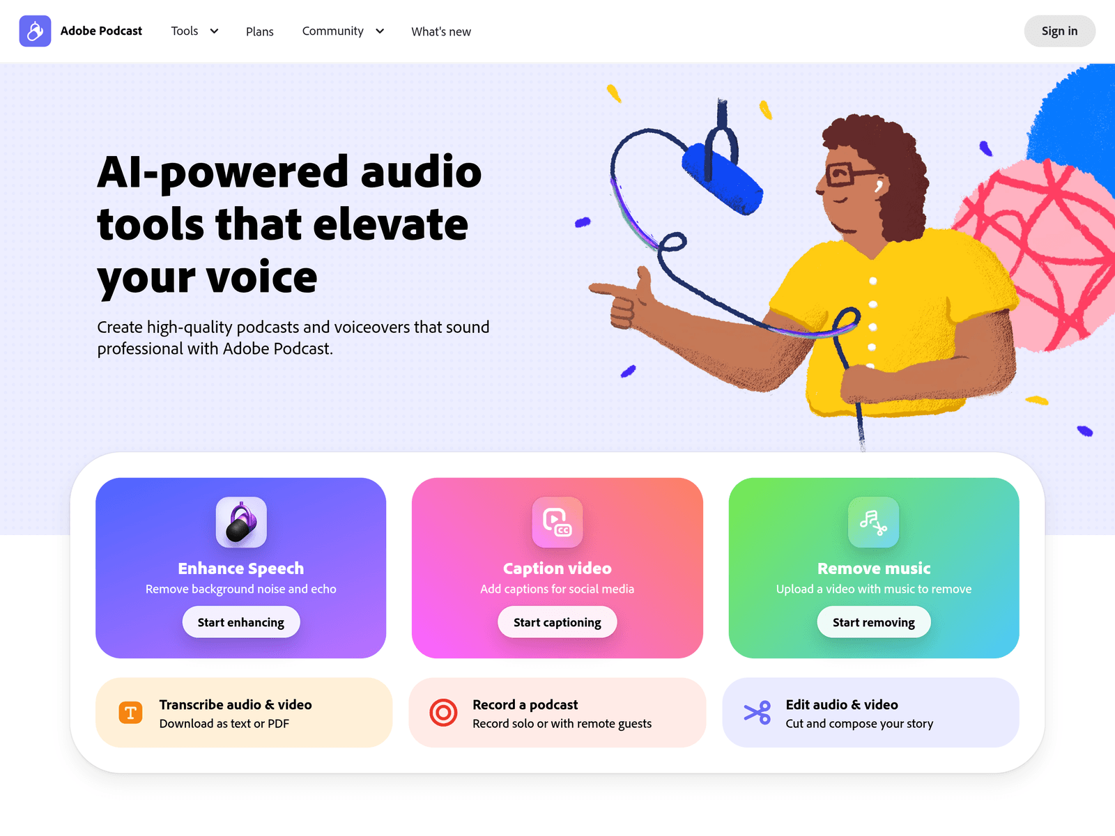 Adobe Podcast official website screenshot