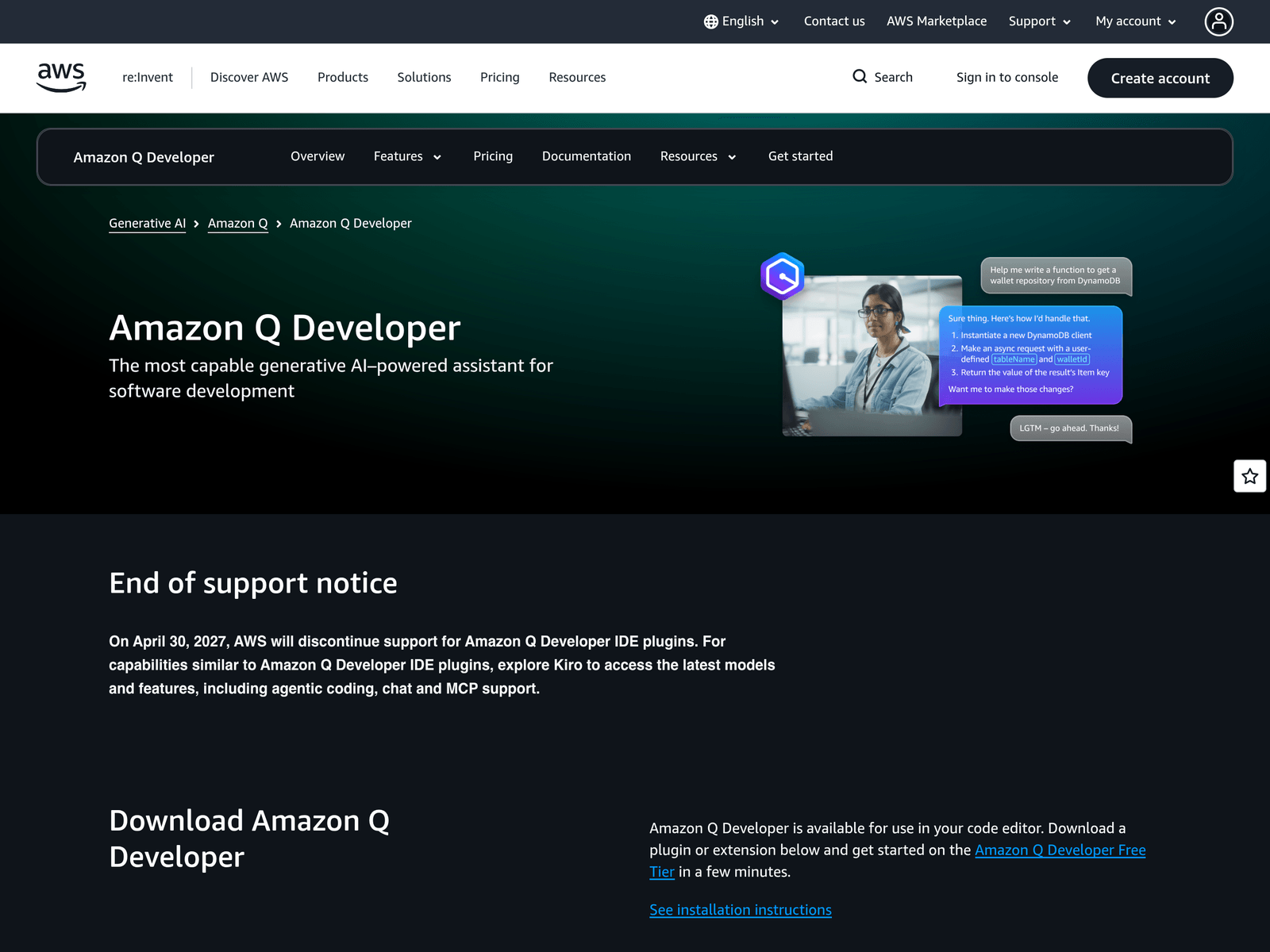 CodeWhisperer official website screenshot