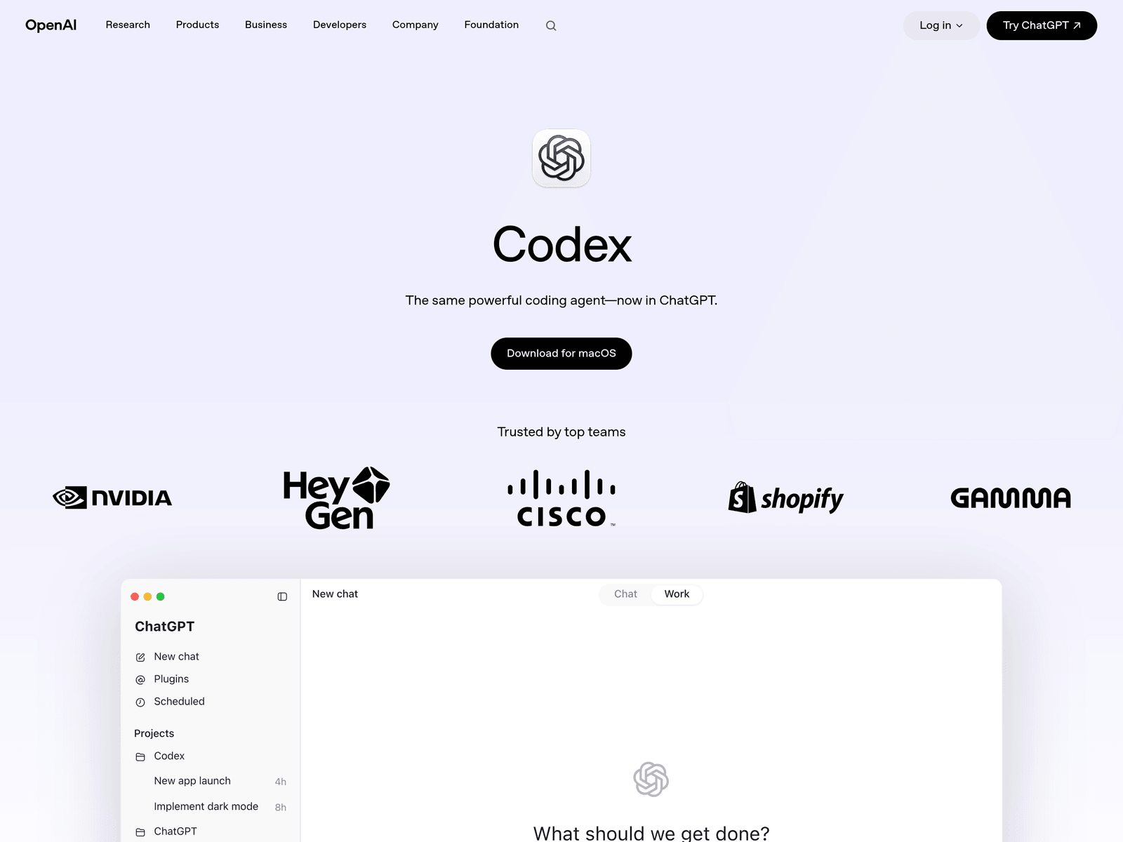 Codex official website screenshot