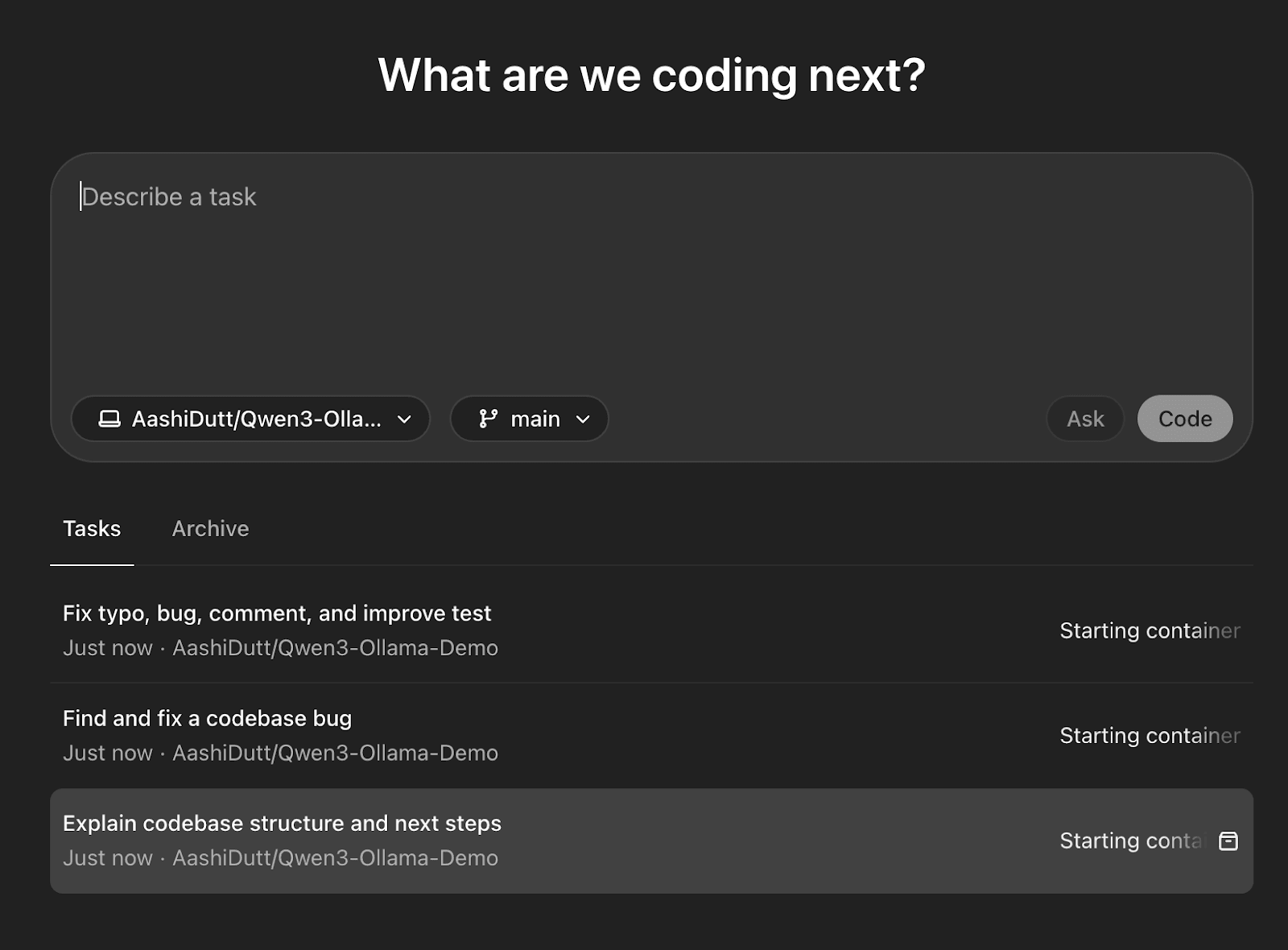 Step 6: Give your first task. Include (interface screenshot)