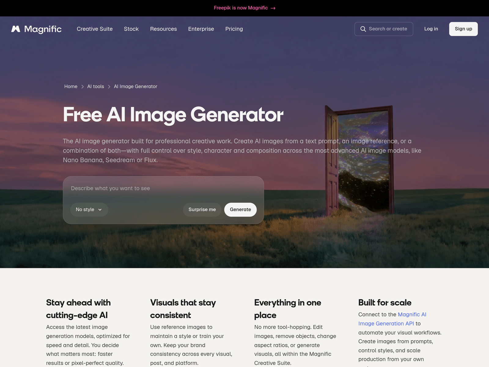 Freepik AI Image Generator official website screenshot