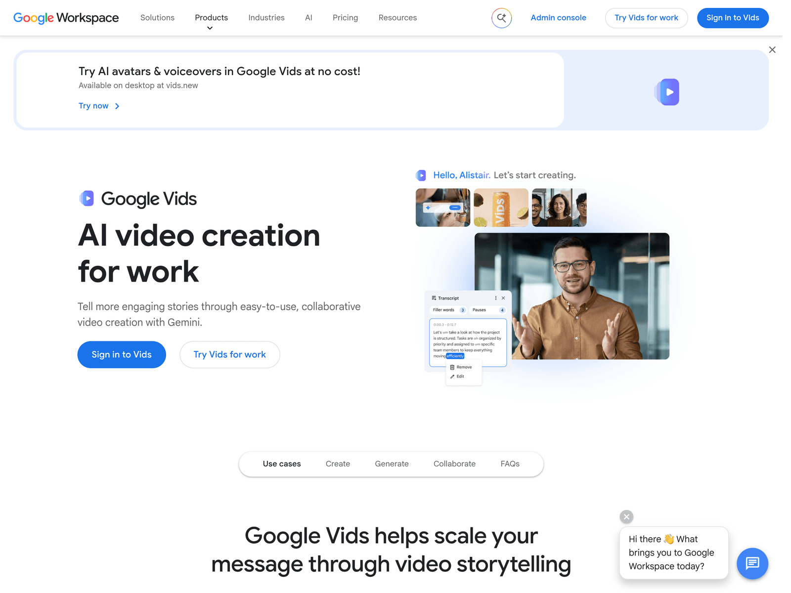 Google Vids official website screenshot