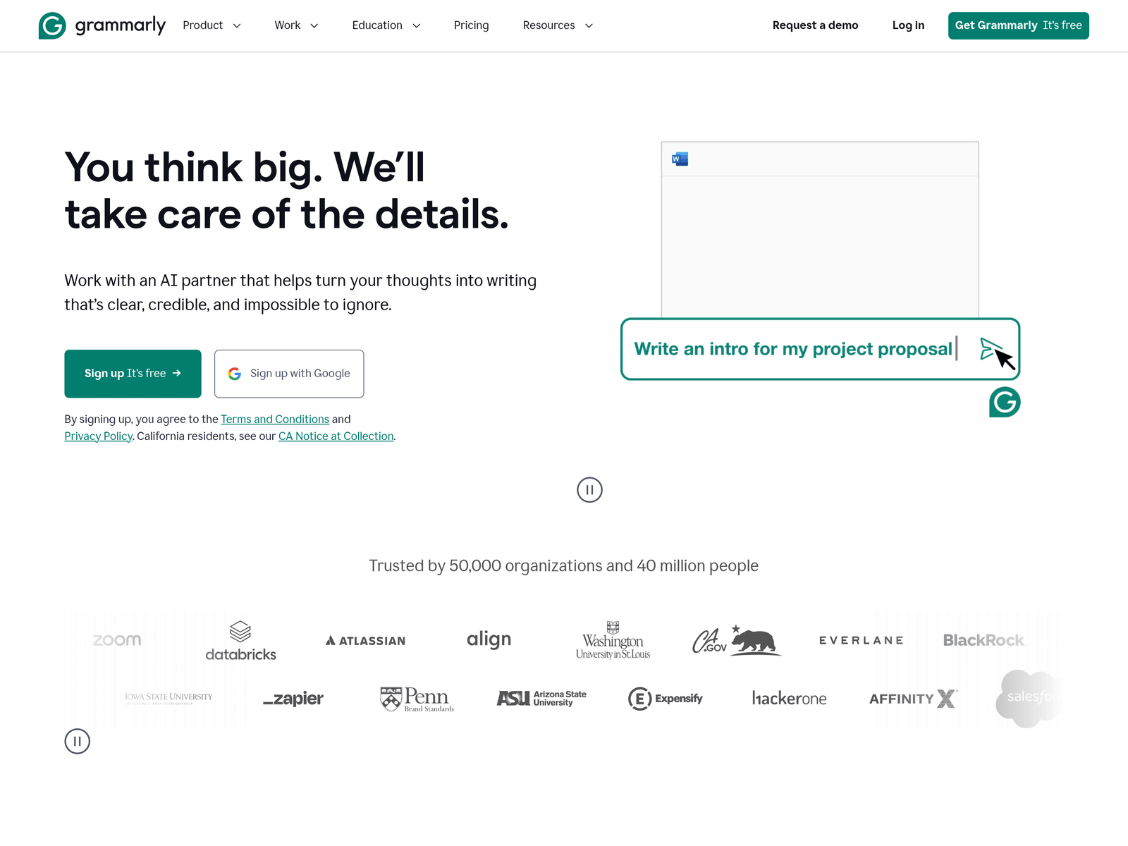 Grammarly official website screenshot