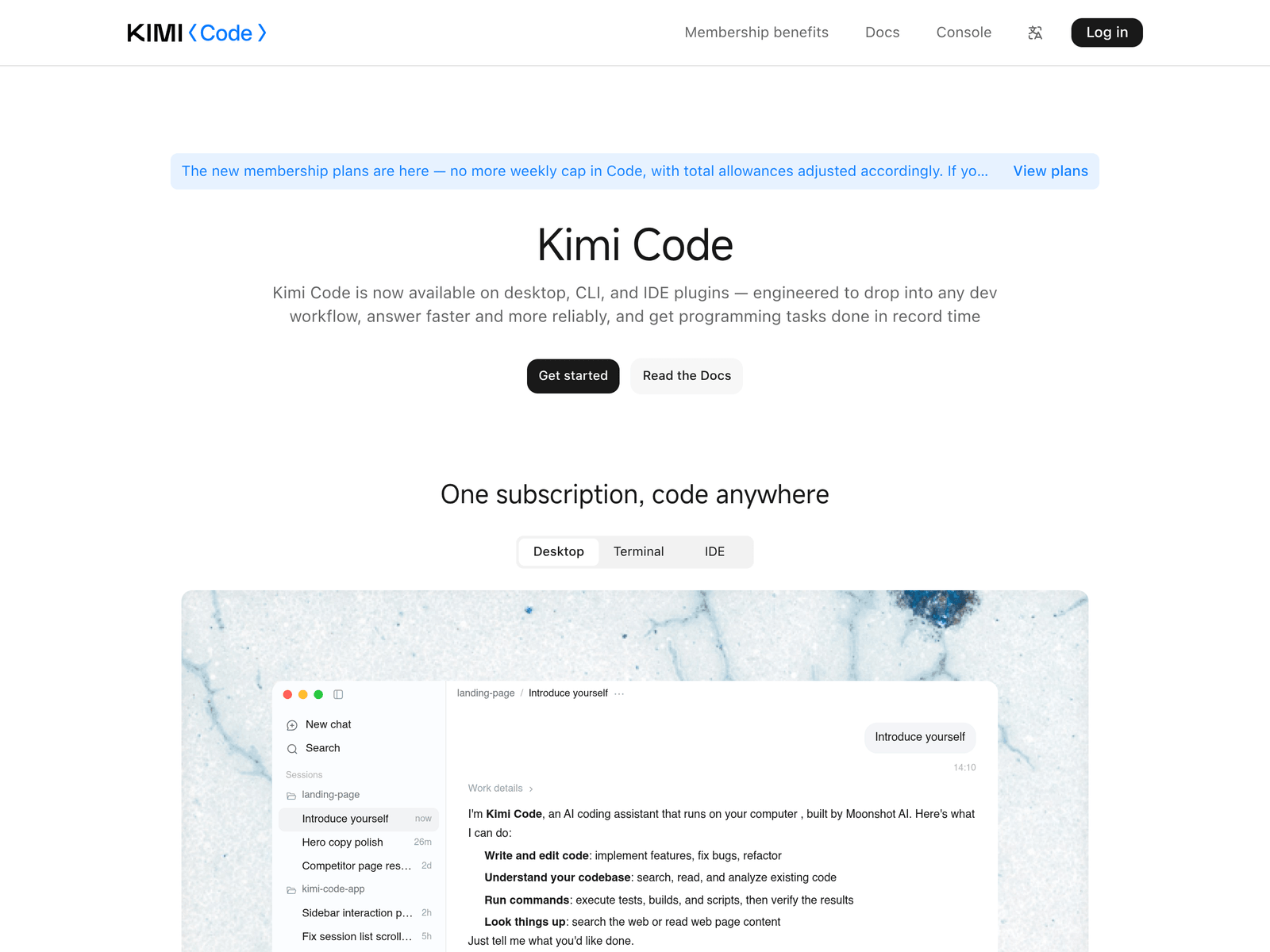 Kimi Code official website screenshot
