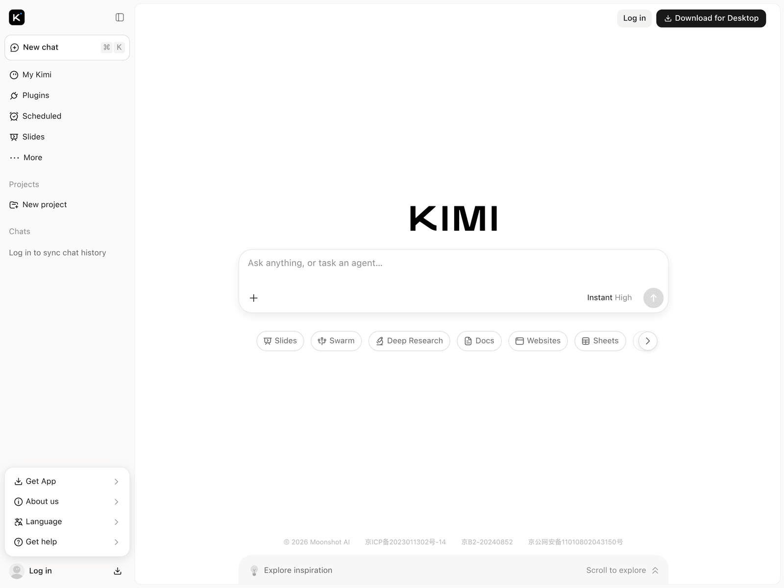 Kimi official website homepage screenshot