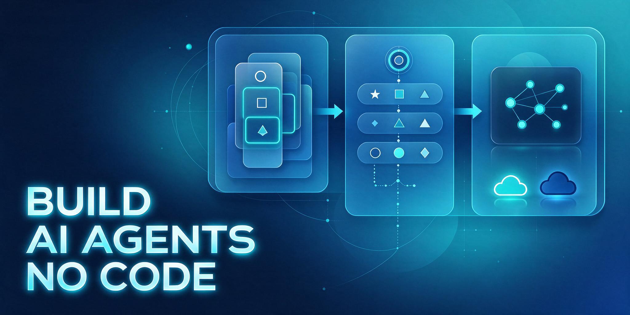 Professional illustration of a developer building AI agents using visual workflow nodes and data pipelines