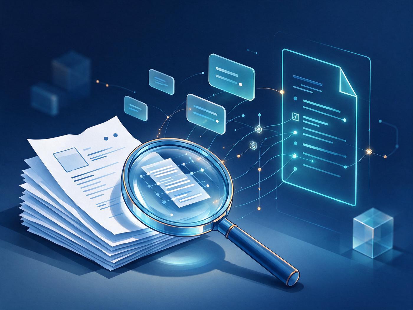 Illustration of Qinyan Academic as an AI research writing workflow, linking literature search, structured reading, note cards and outline drafting