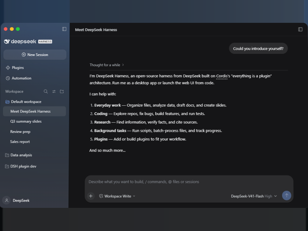 DeepSeek Harness official interface: Meet DeepSeek Harness conversation view